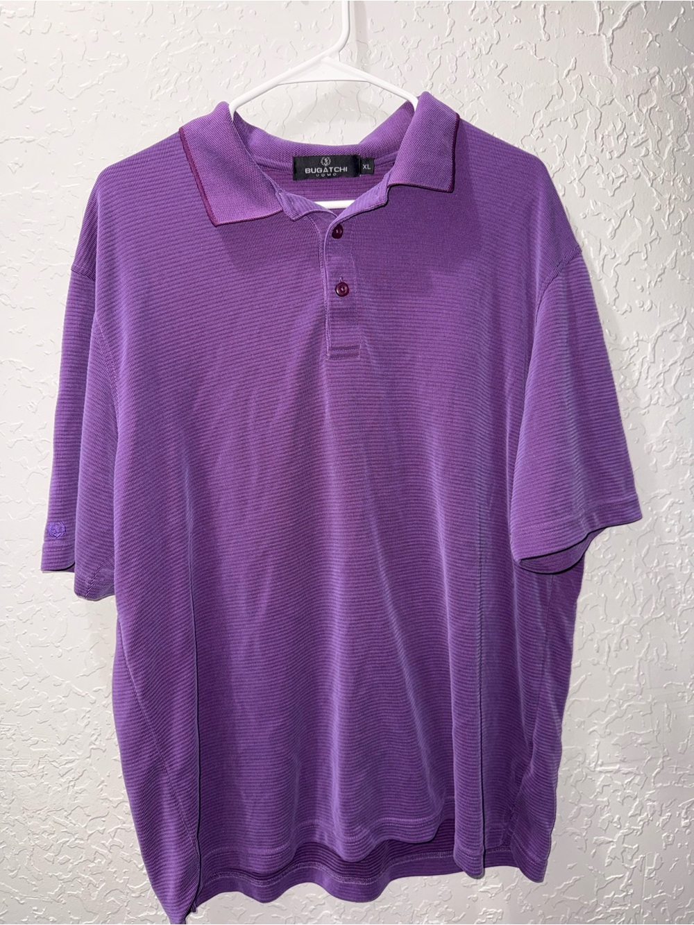 XL Bugatchi Uomo Purple Textured Short Sleeve Polo Shirt Mens